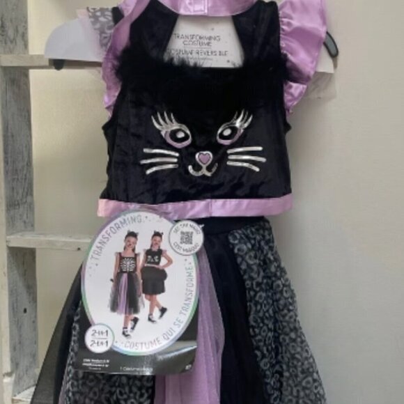 Childs Reversible Black And Purple Cat/ Skeleton Costume Sizesmall  4-6 - Picture 1 of 5